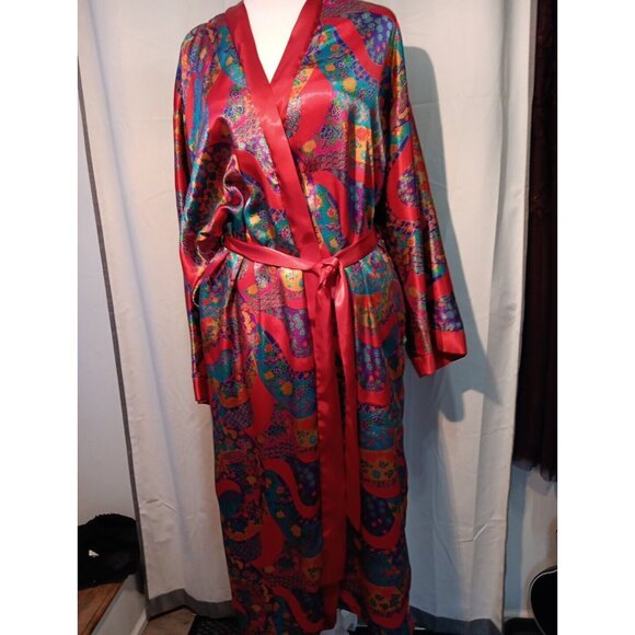 Josie Natori RED Silky‎ Kimono Sleep Robe Japanese Sz S Smooth Sleep Lounge - Picture 1 of 10